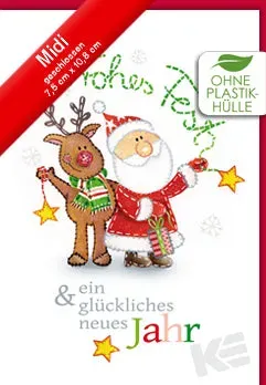 Kurt Eulzer 45-2264 kerstkaart kerstman rendier met reliëf