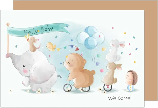 Edition Seidel E277 SW024 geboortekaartje dieren hello baby
