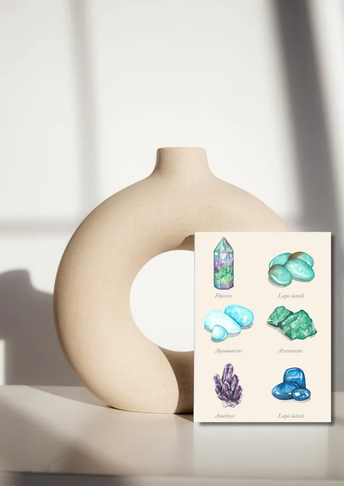 Blad & Beeld Edelstenen blauw-groen wenskaart kalm