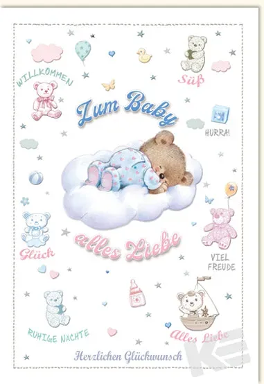 Kurt Eulzer 31-1006 wenskaart teddybeer wolk blindpréging