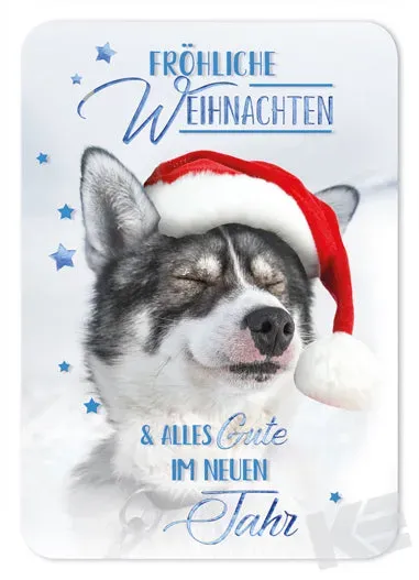 Kurt Eulzer 20-0005 kerstkaart hond husky met muts