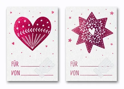 Kurt Eulzer 23-4633 cadeaulabels ster hart – 3 stuks geprent