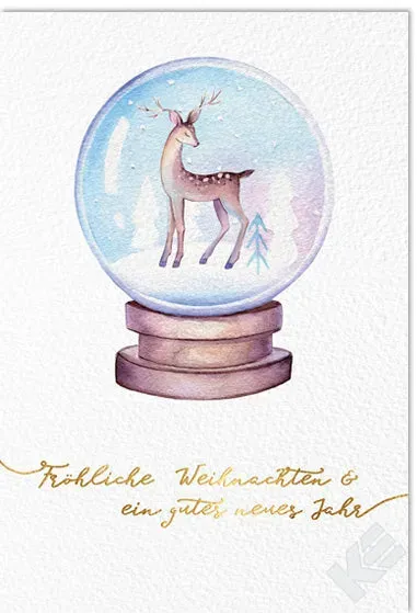 Kurt Eulzer 22-1291 kerstkaart sneeuwbol reliëftekst 1 stuk