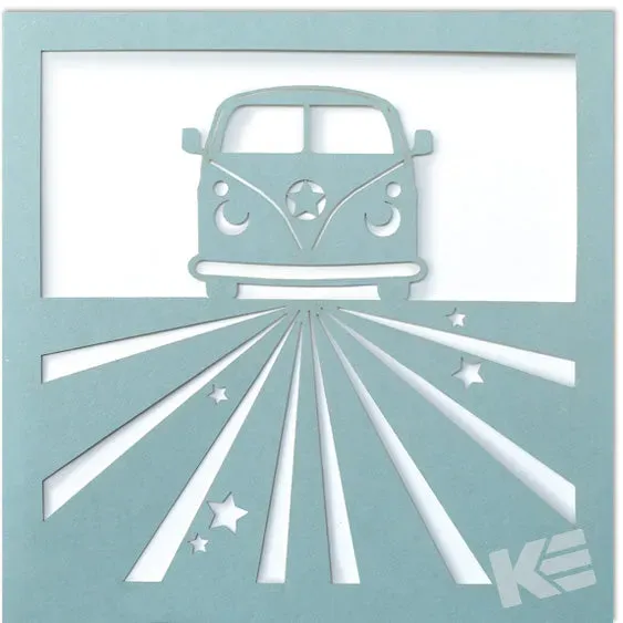 Kurt Eulzer 51-5076 verjaardagskaart busje laser blauw