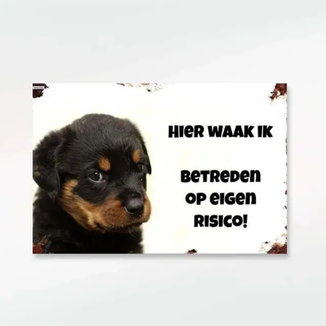 Gozi Hier waak ik metalen bord 30x20cm hond
