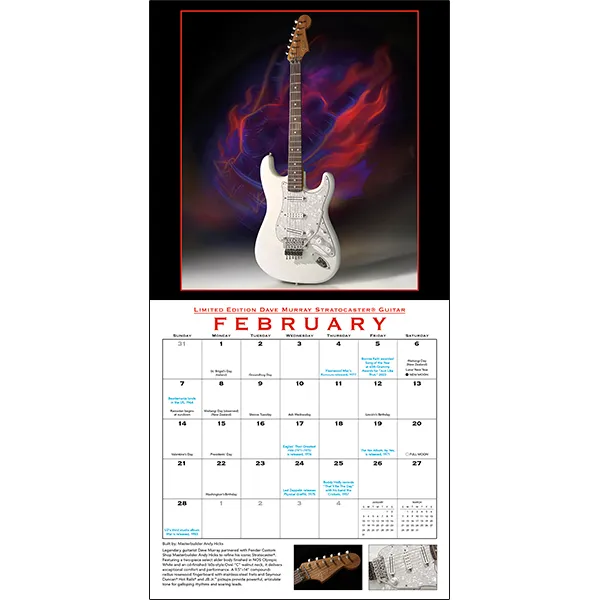 Fender Custom Shop Guitar 2027 wandkalender gitaren